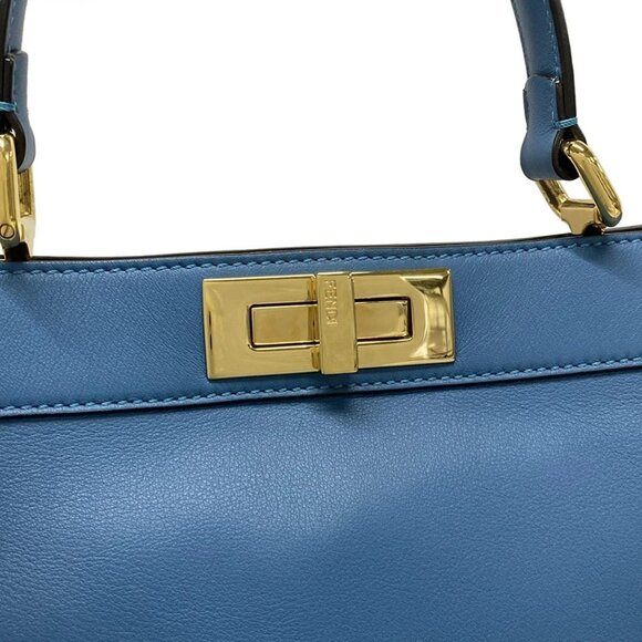 Auth FENDI Peekaboo I See U Medium 8BN321-A6V3 Light Blue Nappa Leather - Picture 9 of 16